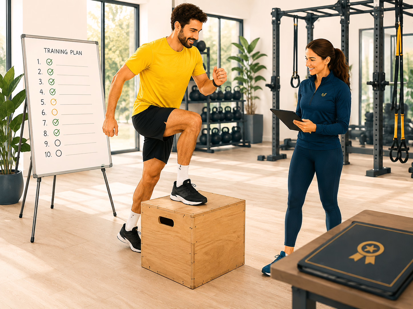 qualitaetsnachweis-ausbildungsqualitaet-illustration Illustration eines Trainingsplans mit dem Betrieb und der Trainerin